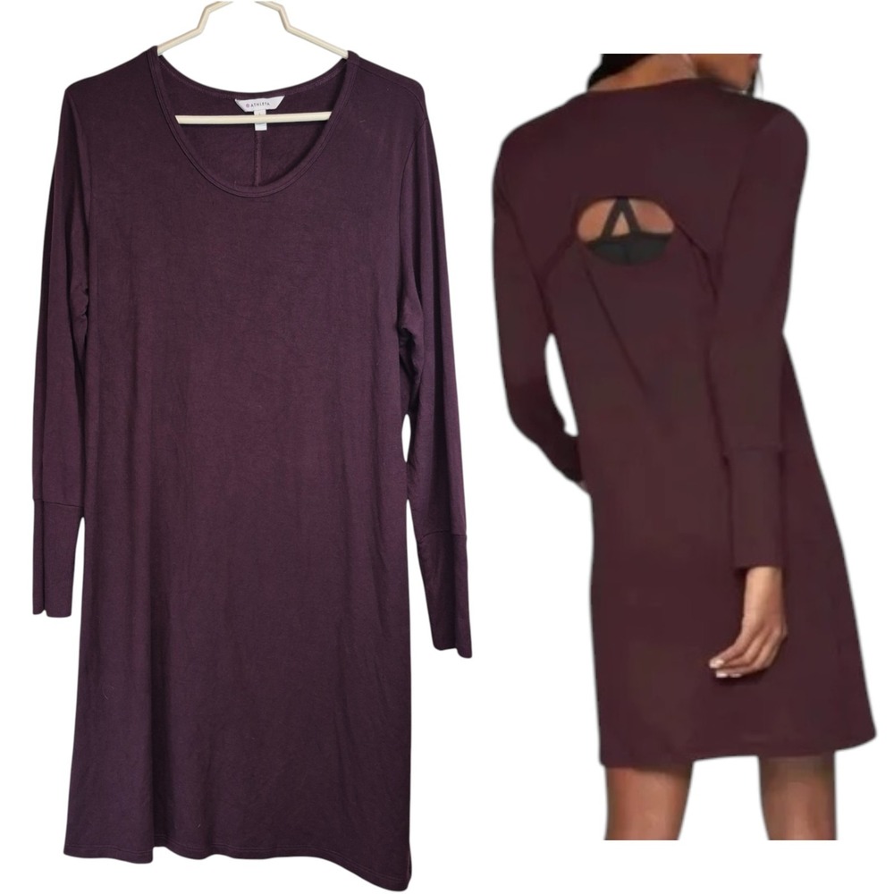 Athleta Women Plum Purple Modal Cutout Back Long Sleeve Dress Size L RN58665